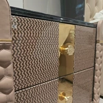 Quilted Leather Nightstand with Woven Panel & Gold Stainless Steel Accents